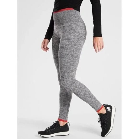 Athleta Andes High Rise Seamless Stretch Tights Leggings Grey/Red Medium - Picture 1 of 9